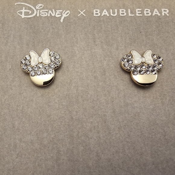 BaubleBar Jewelry - NEW Disney × BaubleBar Minnie Mouse Gold Rhinestone Bow Earrings Studs